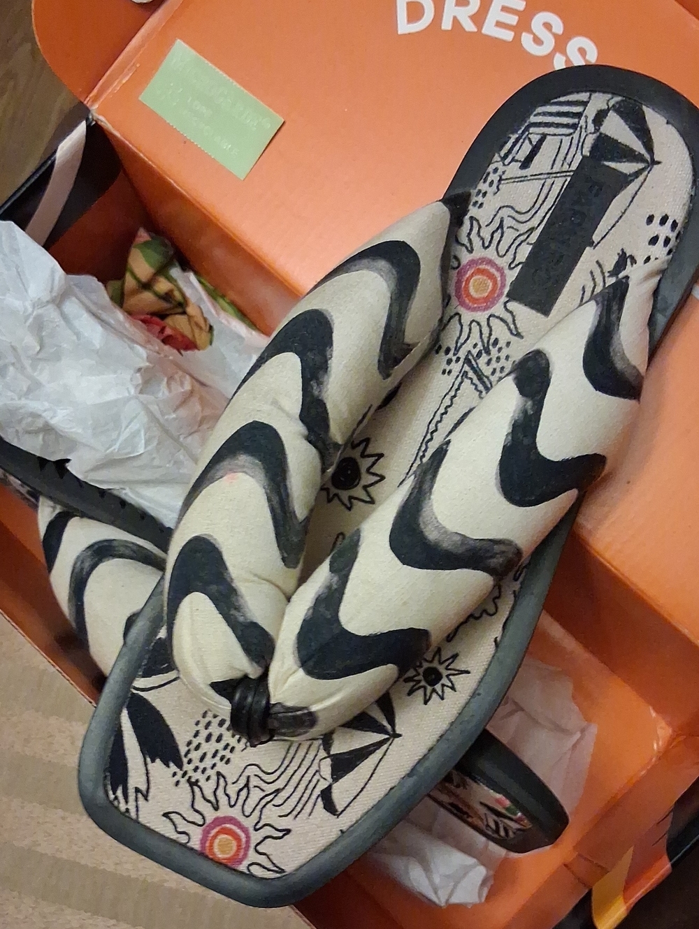 FARM Rio Black & Cream Printed Thong Sandals